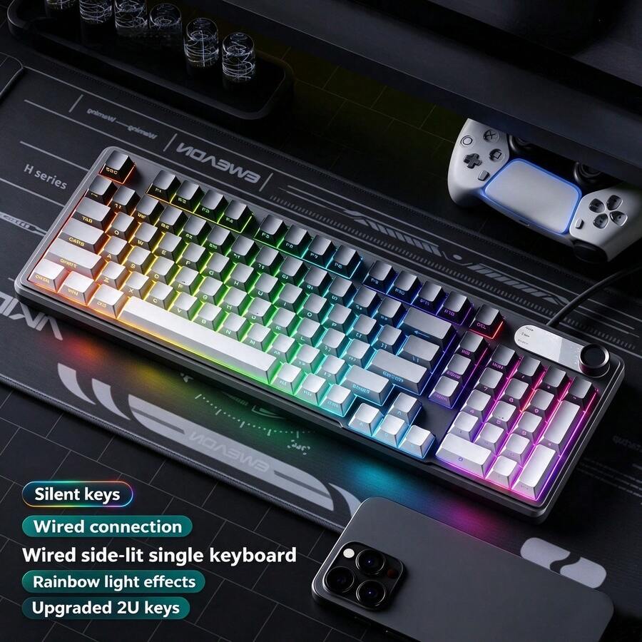 EWEADN Silent Gaming Keyboard, Wired USB Computer Keyboard, Quiet Keys, RGB Backlit, Ergonomic Design, Smooth And Comfortable Typing, Fast Response, Durable Keycaps, Suitable For PC, Laptop, Desktop, Office And Gaming