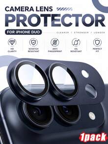 1pc Apple Camera Lens Protector For DUO/18 Pro/18 Pro Max/17 Pro Max - [Anti-Shatter] [Strong Adhesion] [Compatible With Phone Case] Metal Tempered Glass Rear Camera Screen Protector - Deep Blue - Navy Blue - View 1