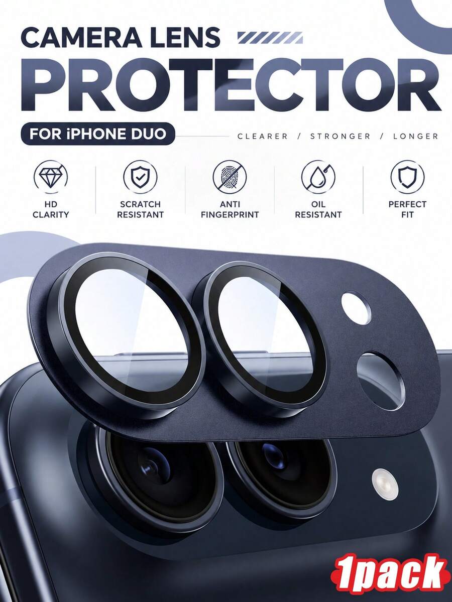1pc Apple Camera Lens Protector For DUO/18 Pro/18 Pro Max/17 Pro Max - [Anti-Shatter] [Strong Adhesion] [Compatible With Phone Case] Metal Tempered Glass Rear Camera Screen Protector - Deep Blue - Navy Blue - View 1