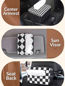 1pc Minimalist Black & White Car Tissue Box, Fashionable Black & White Plaid Hanging Tissue Dispenser, Multi-Functional Car & Home Use Automotive Accessory - A - View 3