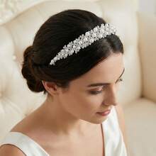 Bridal Headpiece High-End Pearl Rhinestone Headband Minimalist Dress Accessory Headband - Silver - View 1
