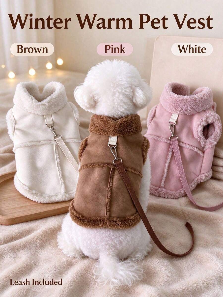 Pet Fleece Lined Jacket With Leash, Suitable For Outdoor Use, Keeps Small Dogs, Medium Dogs And Cats Warm In Autumn And Winter, Cute Comfortable Soft Pet Clothing, Fashionable Warm Pet Outfit - Multicolor - View 1