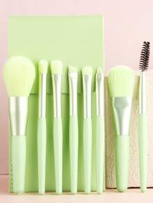 ronshadow 8pcs Short Makeup Brush Set With PU Portable Storage Bag, Macaron Color, Soft Bristles, Skin-Friendly, Beginner-Friendly Makeup Tools - Multicolor - View 8