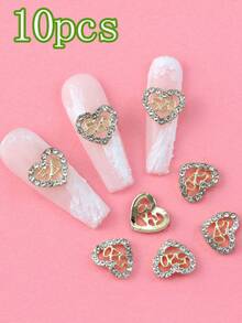 10pcs Alloy Hollowed Out Heart-Shaped Three-Dimensional Exquisite Luxury Nail Accessories, Shiny White Nail Rhinestones, DIY Nail Salon Specific, Suitable For French And Japanese Nails - Multicolor - View 11