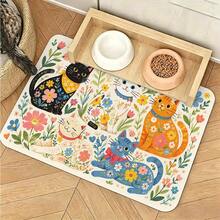 1pc Cute Cat Doodle Full Print Pet Feeding Mat, Rubber Bottom Non-Slip Absorbent Dish Mat, Dish Drying Mat, Easy To Clean, Perfect Gift For Pet Owners, Fashionable And Practical Gift - View 1