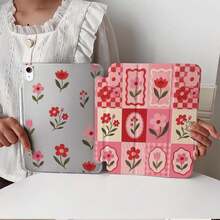 1pc Sweet Pink Patchwork Quilt Pattern With Red Flowers & Tulips Tablet Case Compatible With IPad PRO/AIR, Compatible With SAMSUNG,Compatible With XIAOMI Pad 5/6/7,Compatible With Huawei Matepad - Multicolor - View 5