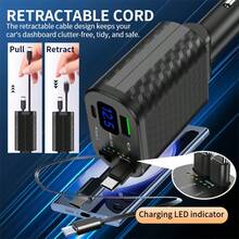 1pc Retractable Car Charger With Digital Display And Charging Indicator Lights 4-In-1 Fast Car Phone Charger Featuring Dual PD Ports, 2 Retractable Charging Cables, And USB Ports - The Smart Gift For Drivers Car Accessory - A - View 2