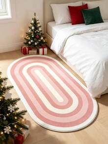 1pc New White Gradient Oval Striped Rug, Soft Creamy Style Bedside Runner Mat, Machine Washable Soft Rug, Suitable For Bedroom, Living Room, Kitchen, Hallway, Corridor, Study, Indoor Decor, Bathroom Decor, Decorative Rug, Bedroom Decor, Small Rug, Rug, Home Decor, Living Room Rug, Living Room Small Rug, Bedroom Rug - Multicolor - View 3
