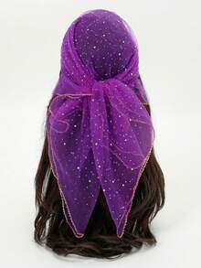 1pc Rhinestone Mesh Triangle Headscarf With Gold Trim, Thin Headwrap Scarf For Wedding, Evening Party, Atmospheric - Multicolor - View 9