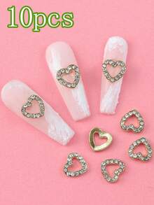 10pcs Alloy Hollowed Out Heart-Shaped Three-Dimensional Exquisite Luxury Nail Accessories, Shiny White Nail Rhinestones, DIY Nail Salon Specific, Suitable For French And Japanese Nails - Multicolor - View 12