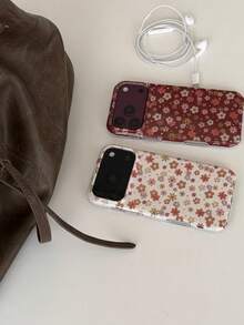 بطانية هاتف بنمط زهري كامل الشاشة مع قاعدة أرز باللون الأحمر متوافق مع Apple 18 Pro Max و 17 Pro و 16 الجديد و 15 Pro الفاخر، بطانية حماية شخصي بحافة دائرية 18P تغطية كاملة مضاد للسقوط للنساء - الأحمر - مشاهدة 5