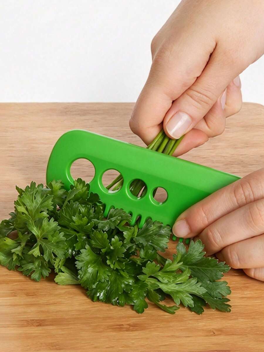 1pc Vanilla Leaf Stripper, Vegetable Leaf Remover, Portable Dual-Use Camping Kitchen Tool - Green - View 1
