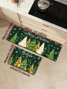 1/2pcs Christmas Kitchen Decor Rug, Christmas Tree & Forest Pattern Design Winter Kitchen Rug And Mat, Non-Slip Washable Absorbent Kitchen Accessory Decorative Mat, Christmas Holiday Gift! - Multicolor - View 16