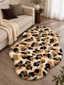 1pc Brown & White Leopard Print Bedroom Plush Rug, Faux Rabbit Fur Indoor Decor Carpet, Cloud Shape, 1-5cm Cutting Error, Bedroom Decoration, Small Rug, Carpet, Home Decor, Living Room Rug, Living Room Small Rug, Bedroom Carpet, Living Room Home Decor, Outdoor Rug, Washable Carpet, Plush Rug, Furry Carpet, Autumn/Winter Carpet, Thick/Plush - Multicolor - View 4