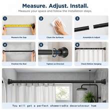 1PC Single Rod No-Drill Shower Curtain Rod, Adjustable Length, Suitable For Bathroom Shower Curtain, Balcony Clothes Drying Rack, Living Room Curtain Rod, Wardrobe Internal Hanging Rod, Multi-Functional No-Installation Telescopic Rod - Classic - View 12