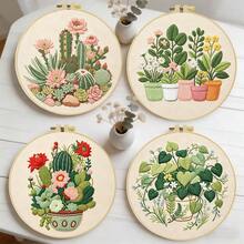1PC 20*20cm/7.9*7.9in,Green Plants Embroidery Kit, DIY Handmade Embroidery Set For Adult Beginners, Home Gift, Women's Sewing Gift, Including User Manual, Printed Pattern Fabric, Embroidery Frame, Needle And Thread. - 20*20cm/7.9*7.9in - View 11