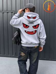 Tween Boy Fun Print Sweatshirt, Warm & Comfortable Thermal Lined Pullover Sweatshirt For Autumn/Winter - Grey - View 3