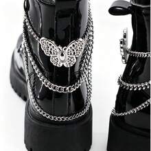 2pcs Punk Y2K Hollow Rhinestone Butterfly Triple Layer Boot Chain, Electroplated Detachable Lobster Clasp Shoe Charm, Sweet & Cool DIY Accessory, Suitable For Boots, Bags, Belts - Silver - View 8