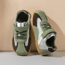 1 Pair Kids Colorblock Mesh Casual Sports Shoes, Contrast Patchwork Decor, Hook And Loop Closure Easy On/Off, Retro Trainer Style, Round Toe Design, Suitable For School, Outdoor Activities, Daily Casual Wear - Olive Green - View 17