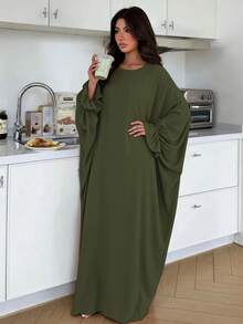 Loose Long Sleeve Maxi Abaya Dress, Casual Crew Neck Full Length Modest Robe For Daily Wear - Multicolor - View 6