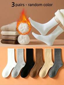 1/4/6 Pairs Women's Warm Fleece Socks, Winter Short Socks, Solid Color, Sleep Socks, Home Socks, Fuzzy Socks, Black & White Solid Color, Comfortable Warm Breathable. (Random Color) - Multicolor - View 16