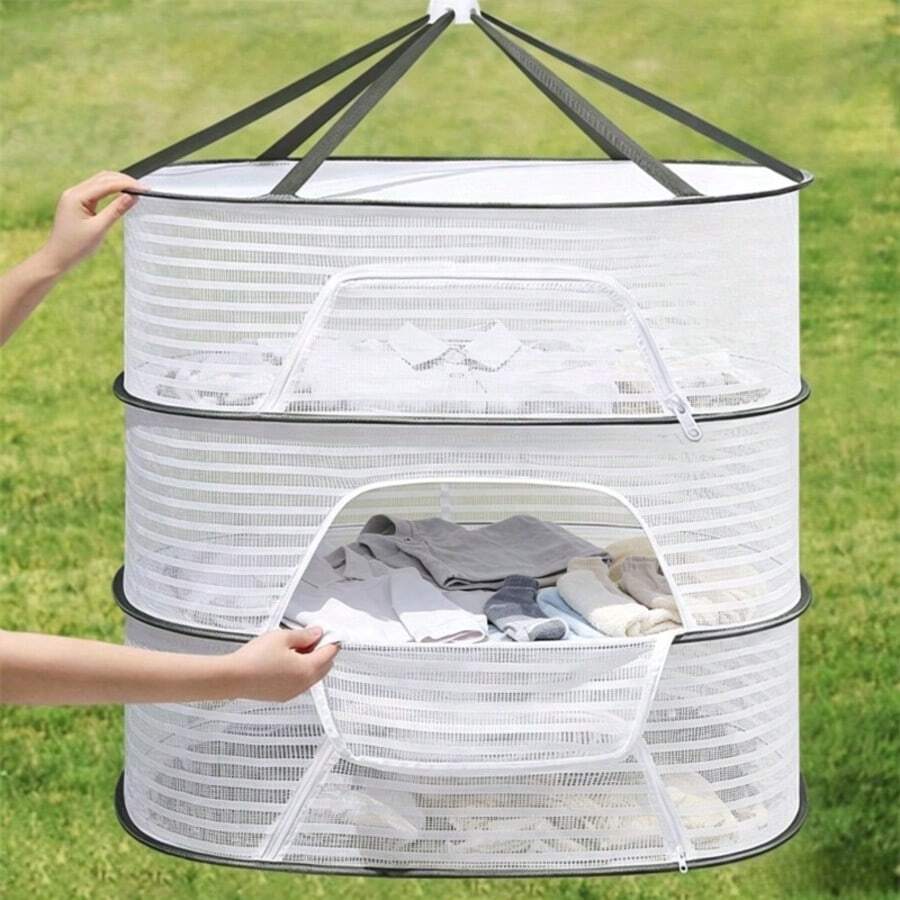 1pc 1-3 Layer Folding Drying Basket Mesh Net, Home Use Flat Lay Drying Rack For Shirts, Socks, Underwear, Sweaters, Multi-Functional Foldable Anti-Fly Drying Net For Balcony