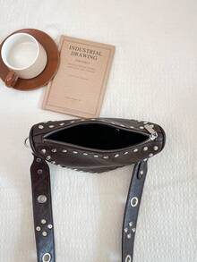Vintage Autumn/Winter New Artificial Leather Rivet Triangle Crossbody Bag - Multicolor - View 6