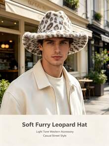 1pc Fashionable Denim Bucket Hat, Leopard Print Warm Thickened Hat, Personalized Cross-Border Gift Hat, Printed Plush Leopard Pattern, Unisex, Suitable For Outdoor, Couples, Gifts, Sports - A - View 7
