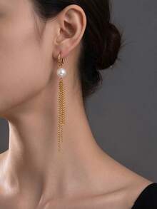2 Pcs 304 Stainless Steel Boho Sun Star Faux Pearl Tassel Dangle Earrings Celestial Charm Ear Jewelry Waterproof Non Tarnish Fall Style - Earring - View 2