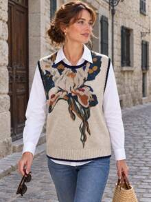 New Women's Trimmed Pullover Tank Top, Unique Printed Pattern, Autumn/Winter Style, Casual Wear - Multicolor - View 1