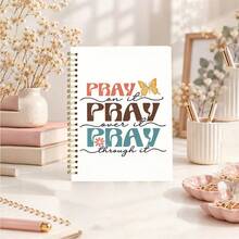 1pc 14x21cm Pray On It Faith Journal, Color Lettering Spiral Notebook, Christmas Gift For Faith Believers - Multicolor - View 1
