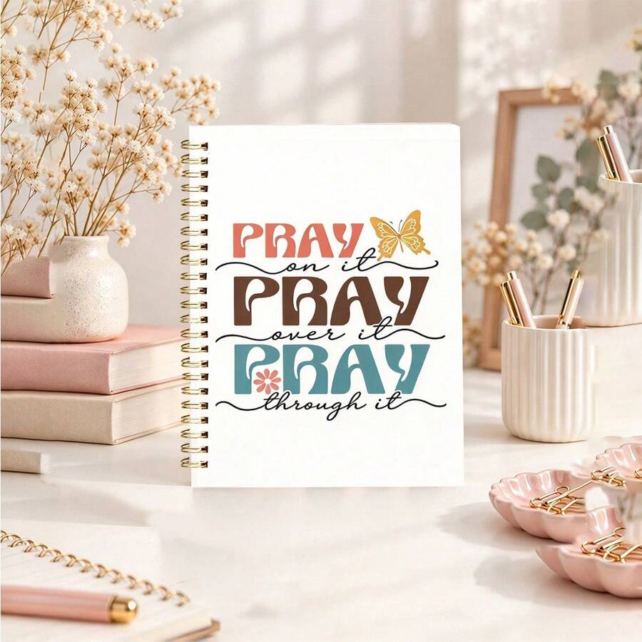 1pc 14x21cm Pray On It Faith Journal, Color Lettering Spiral Notebook, Christmas Gift For Faith Believers - Multicolor - View 1
