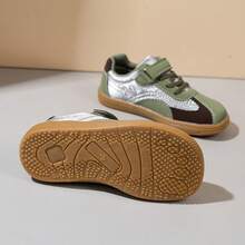 1 Pair Kids Colorblock Mesh Casual Sports Shoes, Contrast Patchwork Decor, Hook And Loop Closure Easy On/Off, Retro Trainer Style, Round Toe Design, Suitable For School, Outdoor Activities, Daily Casual Wear - Olive Green - View 9