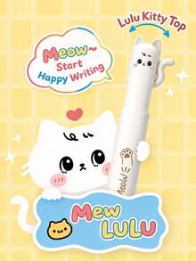 1pc 3D Cat Clickable Neutral Pen, Rotatable Cat Ears & Tail Creative Design Ballpoint Pen, Morandi Color Cute Paw Print Pattern, Student Study Stationery, Back To School Gift For Friends, Office & Learning Supplies - A - View 9