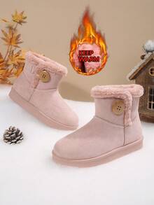 Children's Autumn/Winter Warm Snow Boots, Short Ankle Boots With Slip-On Design For Easy Put-On And Take-Off, Thick Fleece Lining For Long-Lasting Warmth, Thick Flat Sole, Durable And Wear-Resistant, Simple And Versatile, Suitable For School And Outdoor Play, Soft And Comfortable, Winter Cold-Proof Boots For Girls - Pink - View 6