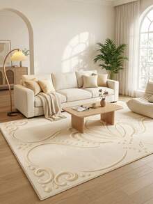 1PC 3D Textured Pattern Coffee Table Rug, Modern Luxury Cream Style Artistic Exquisite Faux Cashmere Rectangular Machine Washable Area Carpet, Suitable For Daily Home/Housewarming/All Seasons Large Size Floor Mat, Aesthetic Home Decor - Multicolor - View 1