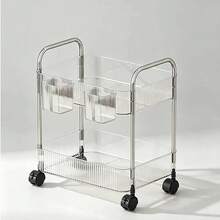 2/3/4-Tier Clear Rolling Makeup Storage Cart With Wheels, 4 Tier Multi-Layer Mobile Utility Trolley, Minimalist Transparent Basket Organizer, Metal Frame Rolling Shelf For Desk Bedroom Bathroom Office Stationary Cosmetic Storage - Multicolor - View 9