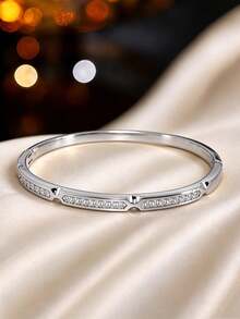 1pc Women's Fashion Luxury Thin Clasp Bracelet, Elegant Zirconia Inlaid Design, Versatile Daily Commute Accessory - Bracelet - View 2