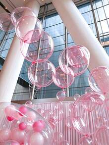 5pcs 18-Inch Pink Bubble Foil Balloons, Round Mylar Balloons For Wedding Birthday Party Decoration, Balloon Arch Photo Wall Backdrop Props, Camping Anniversary Home Decor - Pink - View 2