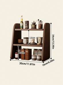 1pc Vintage Style Desktop Vertical Shelf, Large Capacity Wooden Desktop Storage Rack, Kitchen Organizer, Coffee Cup & Water Cup Display Stand, Multi-Functional Home Storage Rack, Suitable For Kitchen, Living Room, Bedroom, Entryway, Coffee Corner, Tea Area And More - Multicolor - View 10