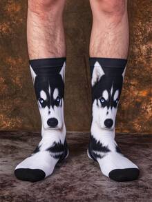 1/3 Pairs Men's Mid-Calf Socks Funny Husky 3D Print Colorful Animal Pattern Creative Socks - Multicolor - View 8