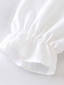 1PC Girls White Collared Puff Shoulder Ruffle Sleeve Blouse, Simple Fashion Versatile - White - View 4