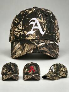 1pc Men Camo Hats Letter A Embroidery Baseball Cap Adjustable Design Perfect For Travel Parties Everyday Wear Outdoor Activities And Sun Protection. - Camouflage - View 2