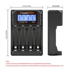 POWERKAN DN4 Smart Battery Charger 4 Bay, AA AAA 1.2V NiMH Ni-Cd Rechargeable Battery Charger With LCD Display, Independent Charging, Overcharge Protection, USB Type-C Powered, Portable For Home Travel - No - View 4