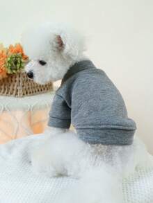 1pc Pet Clothes Dog Cat Apparel With Hood Two-Legged Outfit Small Medium Dog Puppy Cute Solid Color Button-Up Sweatshirt - Heather Gray - Grey - View 2