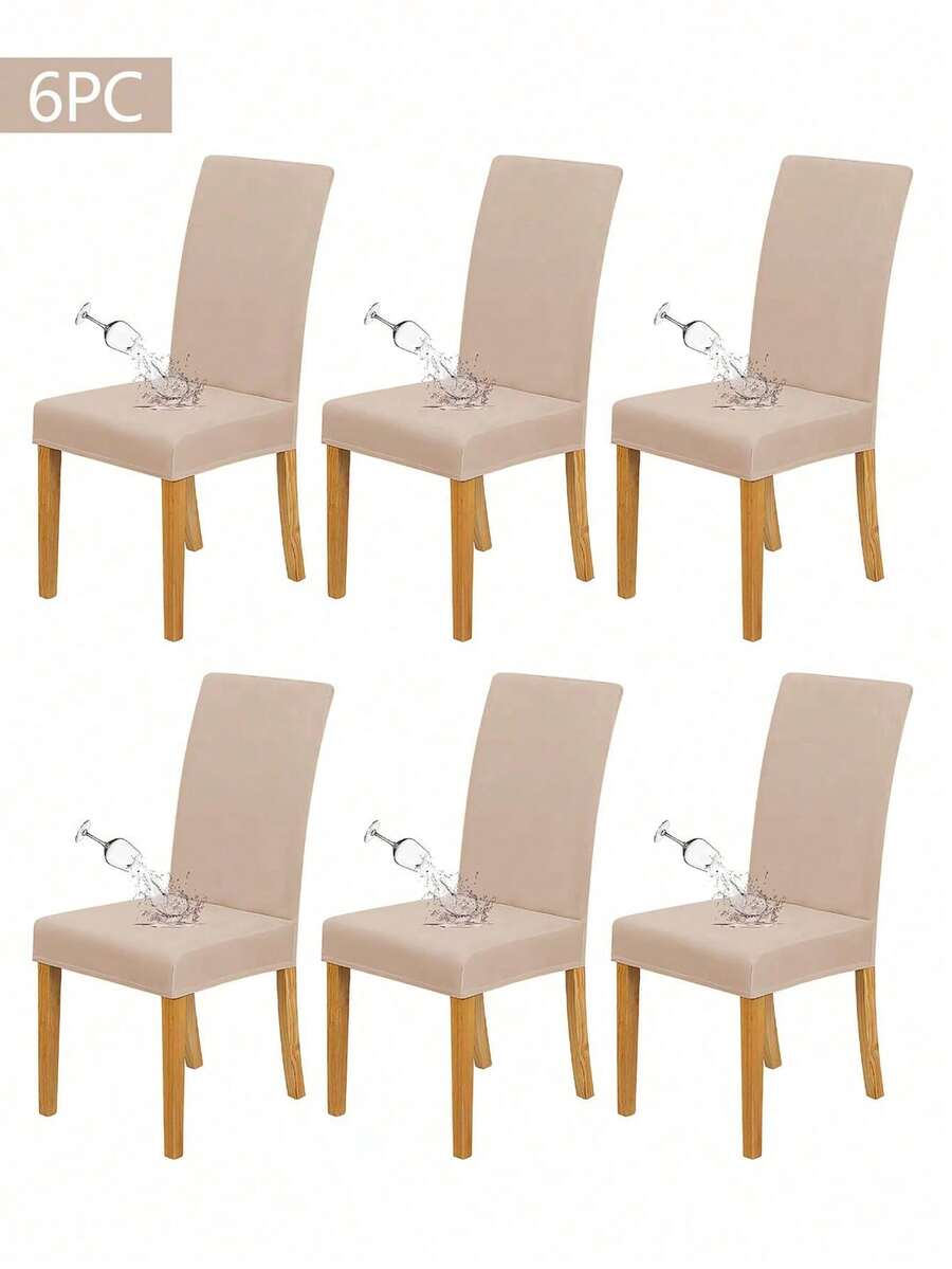 4pcs/6pcs, Milk-Colored Silk Chair Cover, Pure Color With Elasticity, Hotel Furniture, Restaurant Chair Cover, Modern And Simple Style, Factory Direct , Wholesale, Chair Cover, Daily Necessities - Light Brown - View 1
