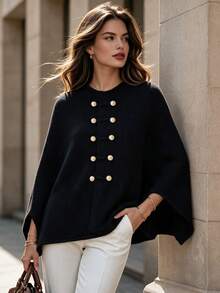 DONICY Women's Fall New Chinese Style Sweater, Retro Frog Buttons Loose Black Knit Shawl Outerwear - Black - View 11