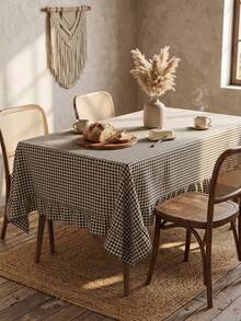 1pc Elegant Plaid Ruffle Edged Tablecloth, Farmhouse Style, Suitable For Kitchen, Dining Table, Coffee Table, TV Stand, Entryway, Holiday Party, Birthday, Wedding, Office Desk, Photography Backdrop, All Season - Black - View 6