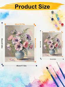 DIY Paint By Numbers Kit, Anemone Flowers In Light Blue Vase Canvas Painting, Unframed Home Wall Decor Art - A - View 5