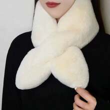 1pc New Women's Faux Rabbit Fur Cross Tie Neck Warmer, Soft Fluffy Thick Warm Winter Scarf, Solid Color Comfortable Neck Protector, Suitable For Daily Wear - Multicolor - View 12